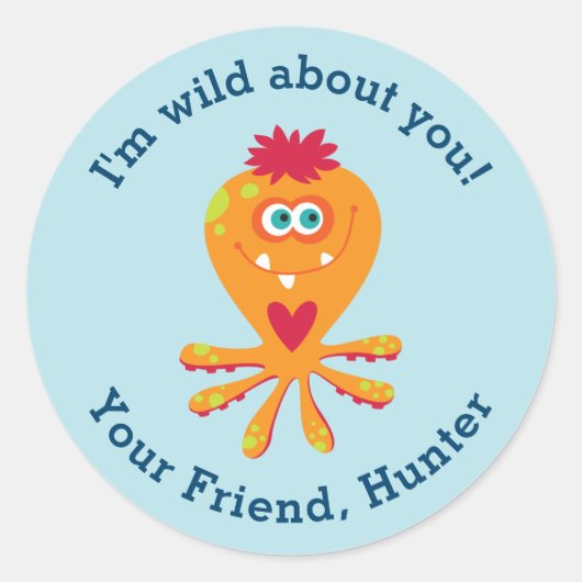 Cute Kinder Valentijnsdag Monster Classroom Ronde Sticker (Voorkant)