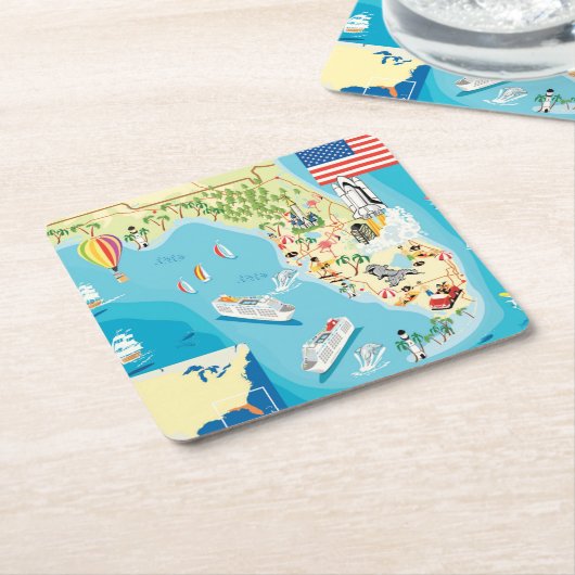 Cute Kinderen Florida Map Kartonnen Onderzetters (Schuin)