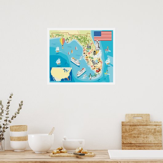 Cute Kinderen Florida Map Poster (Keuken)