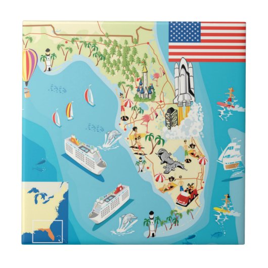 Cute Kinderen Florida Map Tegeltje (Voorkant)