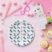 Cute Kinderen Name Birthday Blue Unicorn Pattern Papieren Bordje (Feest)