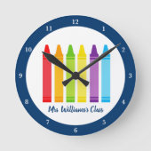Cute Kindergarten Aangepaste Crayon Classroom Ronde Klok (Voorkant)