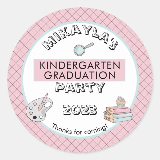 Cute Kindergarten Afstuderen Name | Jaar | School Ronde Sticker (Voorkant)