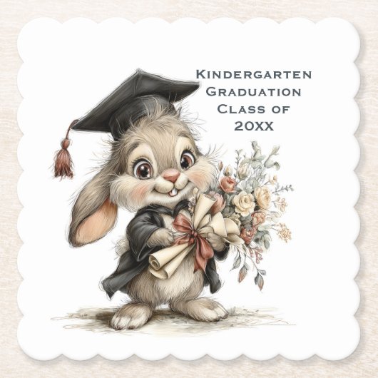  Cute Kindergarten Graduation Bunny Design Kartonnen Onderzetters (Voorkant)