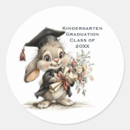 Cute Kindergarten Graduation Bunny Design Ronde Sticker