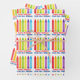 Cute Kindergarten Teacher Custom Crayon Birthday Inpakpapier Vel