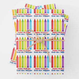 Cute Kindergarten Teacher Custom Crayon Birthday Inpakpapier Vel