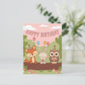 Cute Kinderverjaardagsontwerp met Vos, Konijn & Ui Briefkaart (Staand voorkant)