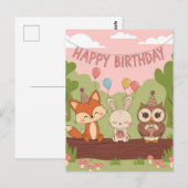 Cute Kinderverjaardagsontwerp met Vos, Konijn & Ui Briefkaart (Voorkant / Achterkant)