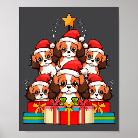 Cute King Charles Cavalier Le Dog Christmas Tree X Poster (Voorkant)