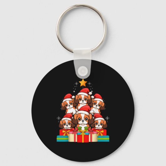Cute King Charles Cavalier Le Dog Christmas Tree X Sleutelhanger (Voorkant)