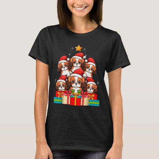 Cute King Charles Cavalier Le Dog Christmas Tree X T-shirt (Voorkant)