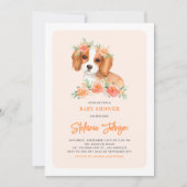 Cute King Charles Spaniel Peach Floral Baby shower Kaart (Voorkant)