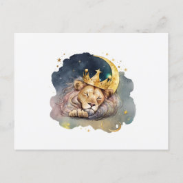 Cute  king Lion Sleeping On The Moon               Briefkaart