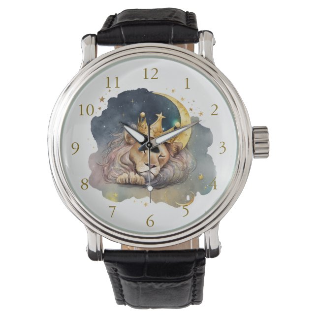 Cute  king Lion Sleeping On The Moon               Horloge (Voorkant)