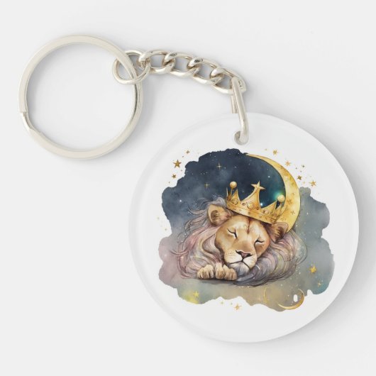 Cute king Lion Sleeping On The Moon Sleutelhanger (Voorkant)