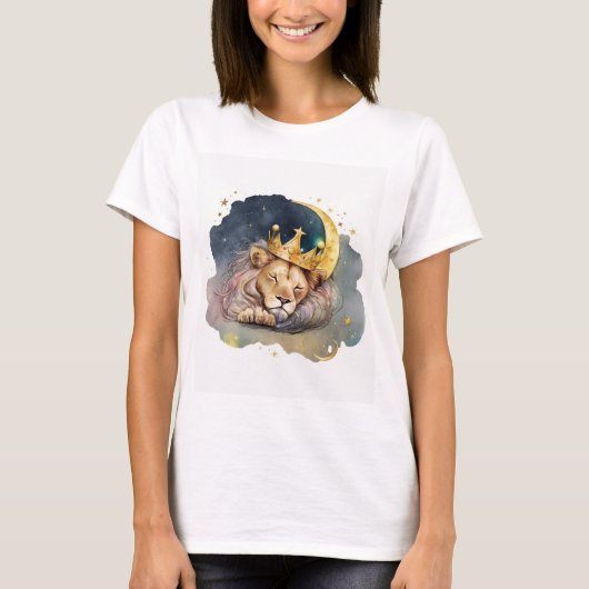 Cute  king Lion Sleeping On The Moon               T-shirt (Voorkant)