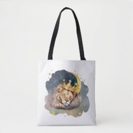 Cute  king Lion Sleeping On The Moon               Tote Bag