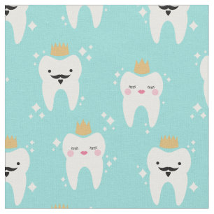 Cute King & Queen Tooth Pattern Turquoise Stof
