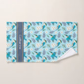 Cute Kingfisher Birds Floral Pattern Blue Name Bad Handdoek (Handdoek)