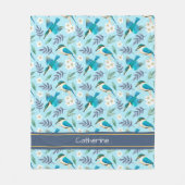 Cute Kingfisher Birds Floral Pattern Blue Name Fleece Deken (Voorkant)
