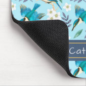 Cute Kingfisher Birds Floral Pattern Blue Name Muismat (Hoek)