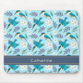 Cute Kingfisher Birds Floral Pattern Blue Name Muismat (Voorkant)
