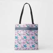 Cute Kingfisher Birds Floral Pattern roze naam Tote Bag (Voorkant)