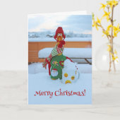 Cute Kip Kerst Kaart! Kaart (Gele Bloem)