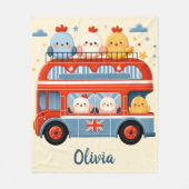 Cute Kippen en Londense Bus Fleece Deken (Voorkant)