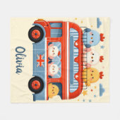 Cute Kippen en Londense Bus Fleece Deken (Voorkant (Horizontaal))