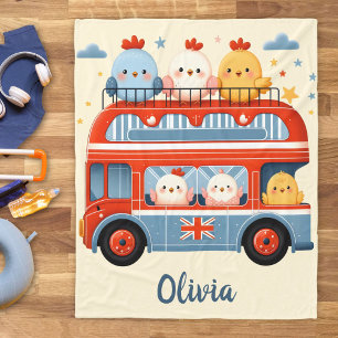 Cute Kippen en Londense Bus Fleece Deken