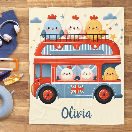 Cute Kippen en Londense Bus Fleece Deken