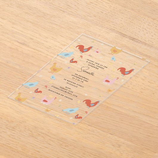 Cute Kippen Hennen en Baby Kuikens Bruidsmeisjesfe Acryl Uitnodigingen (Laagn)