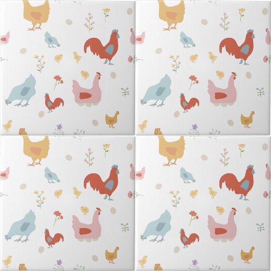 Cute Kippen Hennen en Baby Kuikens Keuken Tegeltje