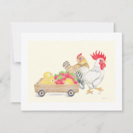 Cute Kippen Kuikens Familie Aardbeien Plat Kaart