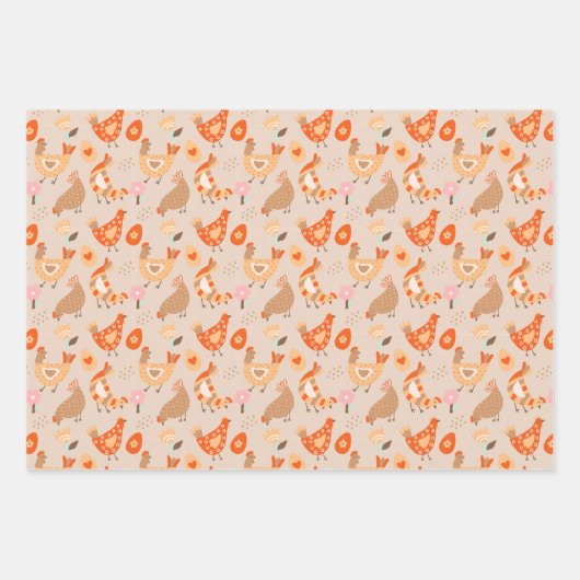 Cute Kippen Vogel Patroon Inpakpapier Vel (Voorkant)