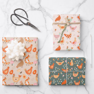 Cute Kippen Vogel Patroon Inpakpapier Vel
