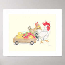 Cute Kippenfamilie Aardbeien Nursery Kunst   Poster
