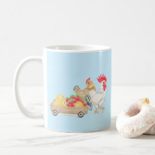 Cute Kippenfamilie Blauwe Mok