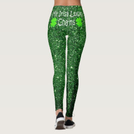 Cute Kiss My Lucky Charms Irish green glitter Leggings