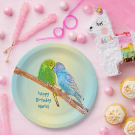 Cute kissans budgies - acrylvezel op pastelachterg papieren bordje