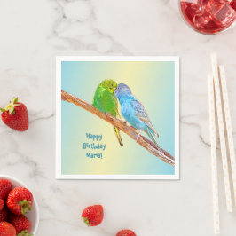 Cute kissans budgies - acrylvezel op pastelachterg servet