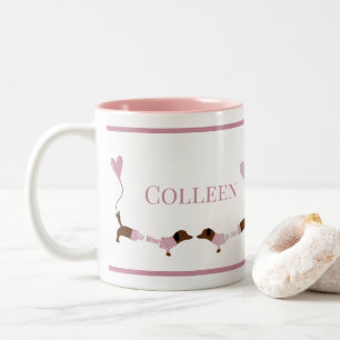 Cute Kissans Dachshund Wiener Dog Roze Valentijnse Tweekleurige Koffiemok