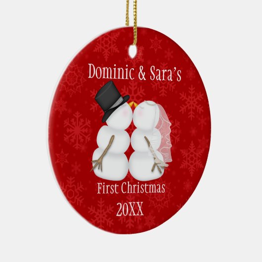 Cute Kissans Snowman Eerste Kerstversiering Keramisch Ornament (Rechts)