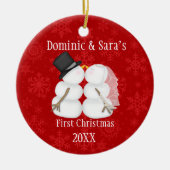 Cute Kissans Snowman Eerste Kerstversiering Keramisch Ornament (Voorkant)