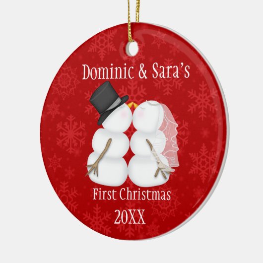 Cute Kissans Snowman Eerste Kerstversiering Keramisch Ornament (Links)