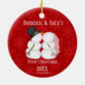 Cute Kissans Snowman Eerste Kerstversiering Keramisch Ornament (Achterkant)