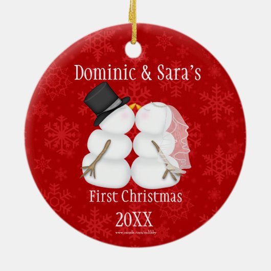 Cute Kissans Snowman Eerste Kerstversiering Keramisch Ornament (Achterkant)