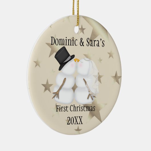 Cute Kissans Snowman Eerste Kerstversiering Keramisch Ornament (Rechts)